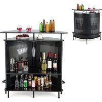 Gymax Home Bar Unit 4-Tier Bar Table With Metal Storage Shelves & Footrest in Black