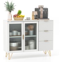 Buffet Cabinet Kitchen Sideboard 3 Drawers Glass Doors Metal Legs
