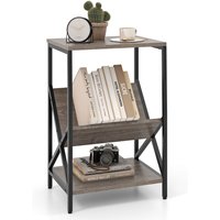 Gymax Side Table 3-Tier End Table V-Shaped Magazine Holder With Metal Frame in White