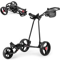 Gymax 3 Wheels Golf Push Cart Folding Golf Bag Holder Golf Pull Trolley in Black