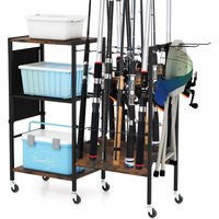 Gymax Fishing Rod Holder Fishing Gear Tackle Cart With Universal Wheels in Black