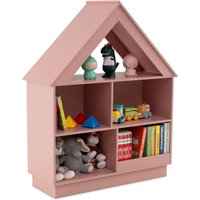 Gymax Dollhouse Bookshelf 5-Cubby Toy Organizer 3-Tier Wooden Open Shelf in Pink