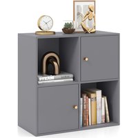 Costway 4-Cube Bookcase 3-Tier Bookshelf Storage Organizer w/2 Cabinets in Grey