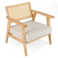 Costway Corduroy Accent Chair Indoor Leisure Chair w/ Upholstered Seat in Natural