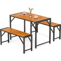 Costway 3-Pieces Patio Dining Set for 4 People Outdoor Picnic Table & 2 Benches in Natural