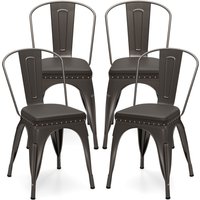 Costway Metal Dining Chair Set of 4 Indoor Stackable Kitchen Chairs in Dark Grey