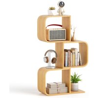 Costway 3-TierS-Shaped Bookcase, Bamboo Bookshelf w/3 Open Cubes in Natural