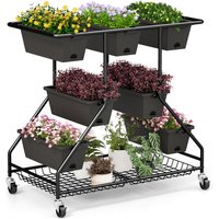 Gymax Rolling Vertical Raised Garden Bed With 7 Planter Boxes Planter Stand in Black