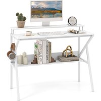 Gymax Desk Office Workstation With Monitor Stand & Open Shelf Metal Frame in White