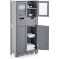 Gymax Tall Bathroom Cabinet Double Door Storage Organizer With 2 Drawers in Grey