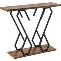Gymax Faux Marble Console Table Side Table Behind Couch With Metal Frame in Brown