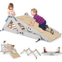 Gymax Montessori Climbing Set Folding Climber Ladder Toys With Reversible Ramp in Grey