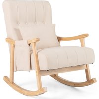 Gymax Upholstered Rocking Chair Nursery Glider Rocker With Cushioned Seat in Beige