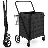Gymax Folding Shopping Cart 126L Portable Grocery Cart With Waterproof Liner in Black