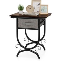 Gymax Nightstand Industrial 2-tier Accent Bedside Table With Fabric Drawer in Brown