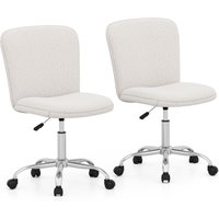 Gymax 2 Pack Teddy Fleece Chair Height-adjustable Office Chair With Wheels in White