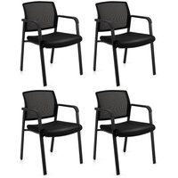 Gymax 4Pcs Meeting Waiting Room Office Chairs Stackable Office Mesh Chairs in Black