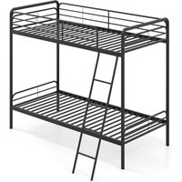 Gymax Metal Bunk Bed Heavy Duty Single Over Single Bunk Bed With Ladder in Black