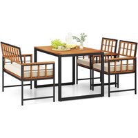Gymax 4PCS Acacia Wood Patio Dining Set Outdoor Rectangular Table & Chairs in Light Brown | Size: 4 Pack