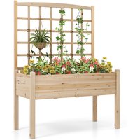 Costway Raised Garden Bed w/ Lattice Trellis & Drainage Holes-Natural in Natural