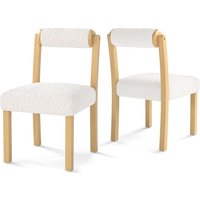 Costway Wooden Dining Chair Set of 2 Faux Sherpa Upholstered Chairs-White in White