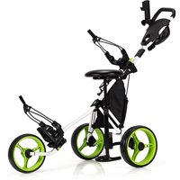 Gymax 3-Wheel Golf Push Pull Cart Folding Golf Trolley With Hydraulic Seat in Green