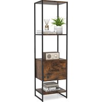 Gymax 5-Tier Bookshelf With Drawer Tall Narrow Bookcase Display Shelves in Brown
