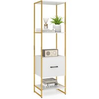 Gymax 5-Tier Bookshelf With Drawer Tall Narrow Bookcase Display Shelves in White
