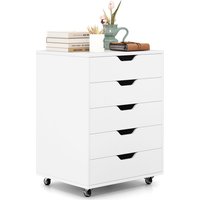 Gymax 5-Drawer Chest Rolling Dresser Under Desk Filing Cabinet With Wheels in White