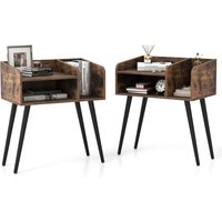 Gymax Set of 2 Modern Nightstand Brown 2-Tier Bedside End Table Open Shelves | Size: 2 Pack