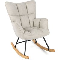 Gymax Linen Rocking Chair Accent Chair With High Backrest & Padded Armrests in Beige