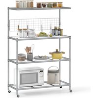 Gymax Bakers Rack With Wheels 4-Tier Metal Bar Table With Adjustable Shelves in Silver