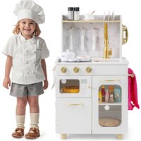 Gymax Kids Toy Kitchen Set Play Kitchen Playset With Stoves Telephone & Sink in White