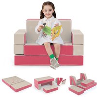 Gymax 4-In-1 Kid Sofa Bed Convertible Upholstered Foam Playset Climb & Crawl in Pink