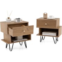 Gymax 2 Pack Nightstand Set of 2 Side Tables End Table With Removable Drawer in Khaki