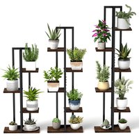Gymax 4+5+6-Tier Plant Stand Set 3 Pack Corner Plant Racks Flower Stands in Brown