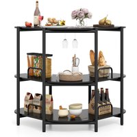 Gymax Bar Unit for Liquor 3-Tier Corner Bar Table With Wine Glasses Holder in Black