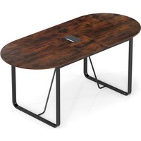 Gymax 180 CM Executive Table Oval Home Office Table With Metal Frame-Brown in Brown