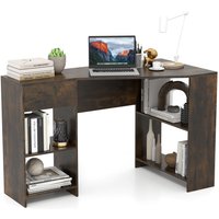 Gymax L-Shaped Desk Compact Corner Executive Desk With Shelves-Dark Brown in Dark Brown
