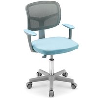 Gymax Swivel Study Chair Low-Back Desk Chair Adjustable Task Chair On Wheels in Blue