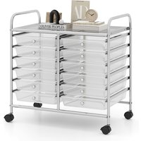 Gymax 12 Drawers Multi-Purpose Utility Cart Storage Rolling Cart With Handles in Clear