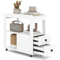 Gymax Narrow End Table Modern 2-Drawer Sofa Side Table With Open Shelves in White