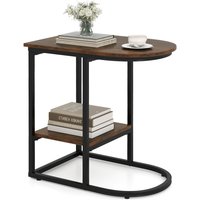 Gymax C-shaped End Table Modern Sofa Side Table with Storage Shelf in Brown