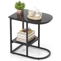 Gymax C-shaped End Table Modern Sofa Side Table with Storage Shelf in Black