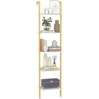 Gymax 5-Tier Ladder Shelf Wall Mounted Bookshelf with Anti-Tipping Kits in White