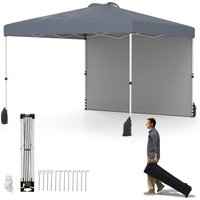 Gymax 300 x 300 cm Pop up Canopy Tent With 1 Sidewall & Wheeled Bag in Grey