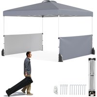 Gymax 300 X 300 CM Pop up Canopy Tent With 2 Half Sidewalls & Wheeled Bag in Grey