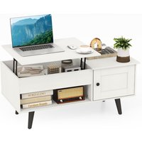 Gymax Lift Top Coffee Table Flip Top Center Table Hidden Compartment-White in White