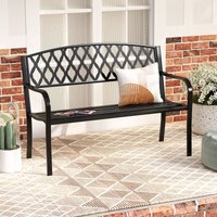 Gymax 2-Seater Garden Bench Heavy-Duty Metal Loveseat for 2-3 People-Black in Black