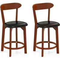 Gymax Bar Stool Set of 2 60cm Seat Height Barstools With Curved Backrest in Walnut